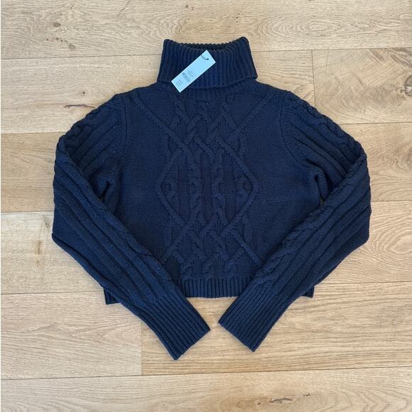 Topshop - Cable Knit Turtle Neck Sweater in Navy Blue - Picture 1 of 4